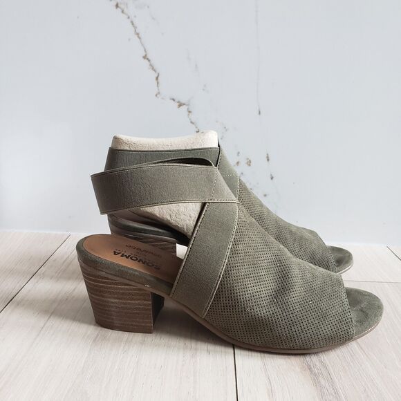 Sonoma Open Toe Block Heels Women 8.5 Army Green Shoes Stonefish Ankle Boots - Picture 4 of 9